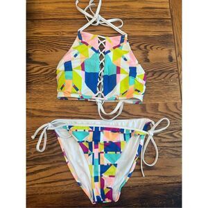 Victoria's Secret Multicolor Geometric High Neck Crisscross Bikini Top Medium